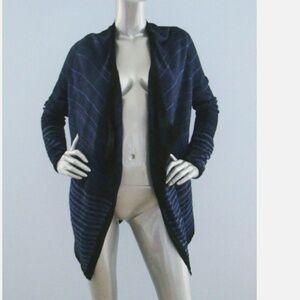 $158 Nwt ZOZO Blue Opal Mix & Black Stripe Cotton Knit Open Cardigan Sweater